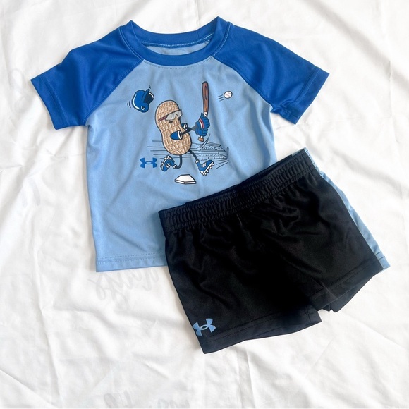 Under Armour Activewear Baseball Matching Shorts Set Size 12 Months - Picture 2 of 12